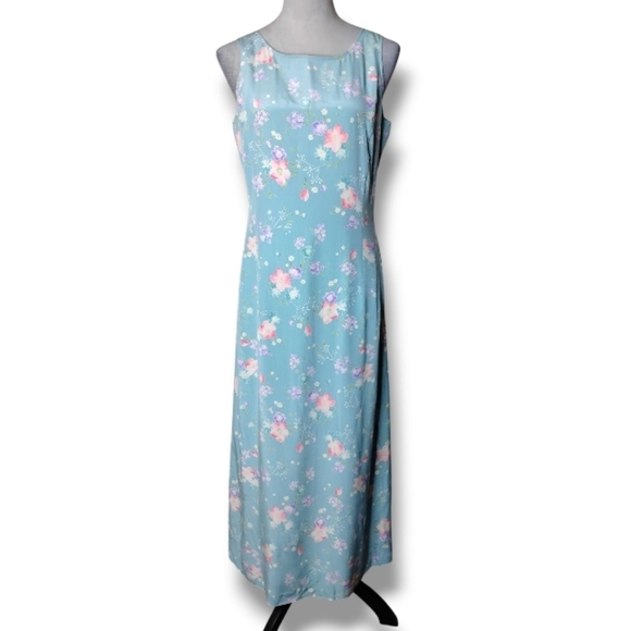 VTG Laura Ashley 90s Silk Maxi Dress 8 Pastel Floral Cottagecore Romantic Garden - Picture 1 of 7